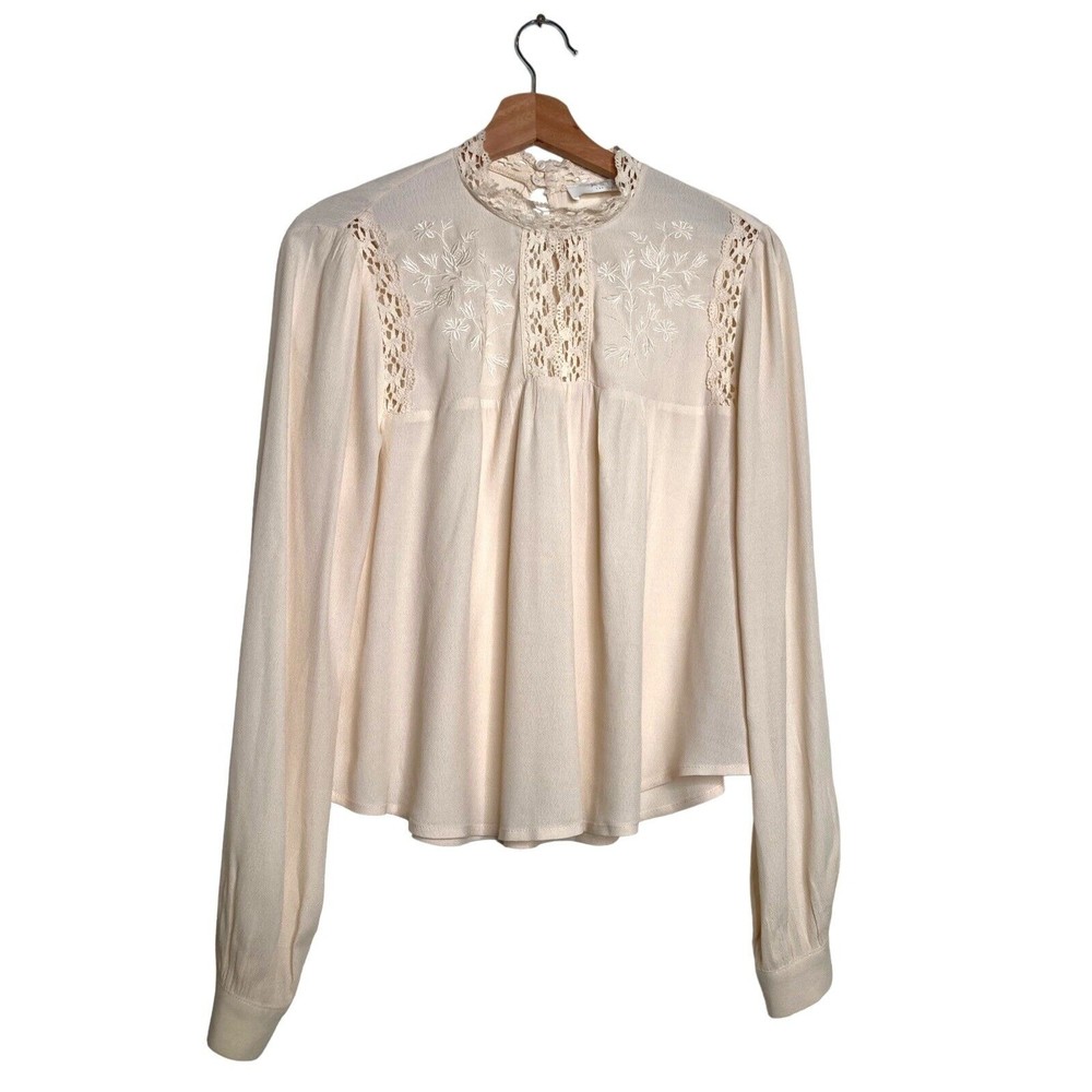 Astr The Label Women’s Lace Detail Long Sleeves Ivory Blouse Size XS